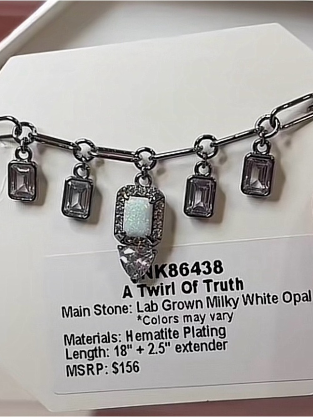 Bomb Party Hematite and Milky White Opal Necklace October 2025